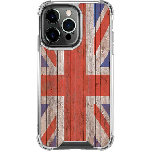 United Kingdom Flag Dark Wood iPhone 16 Pro Clear Case
